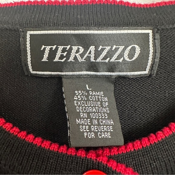 Terrazo Cardigan Sweater Size Large Holiday Cardinal Embroidered Beaded Bird - Picture 5 of 13